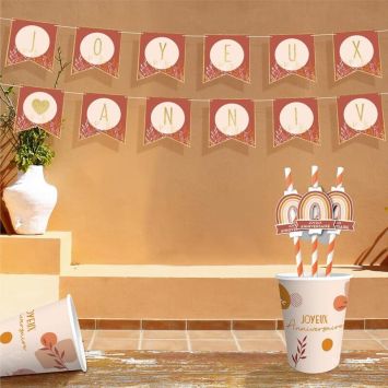 Guirlande de fanions avec lettres et ruban - Joyeux Anniversaire - Collection Terracotta