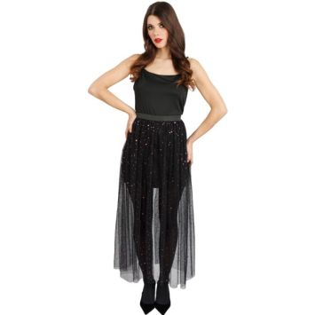 Jupe longue noire d'Halloween à sequins violets pour femme - Taille au choix