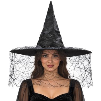 Chapeau de Sorcière d'Halloween avec voile noir