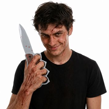 Couteau ensanglanté avec poing américain d'Halloween