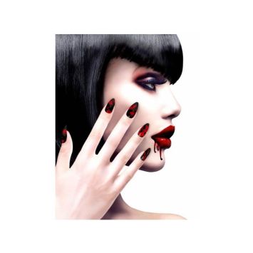faux ongles noirs avec taches de sang