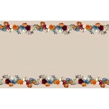 Nappe d'Halloween en toile de coton avec impression de roses - 140 x 240 cm