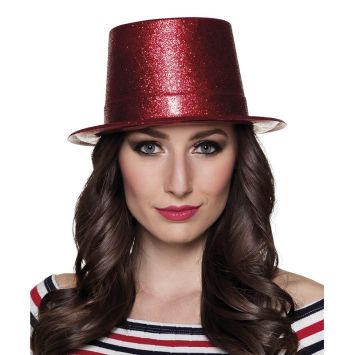 Chapeau en Plastique à Paillettes Rouge