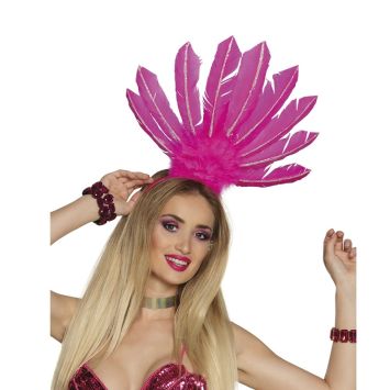 Coiffe Samba à Plumes Rose