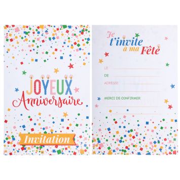 6 cartes d'invitation en carton pour anniversaire - 10 x 15 cm - Collection Anni' Festy
