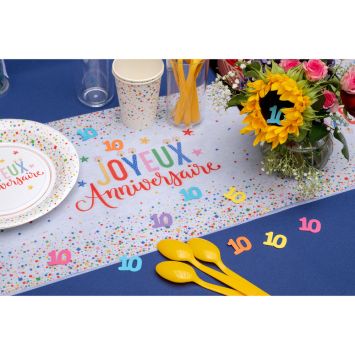 Chemin de table "Joyeux Anniversaire" en polyester - 30 cm x 2,5 m - Collection Anni' Festy