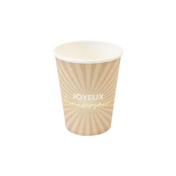 Gobelets en carton "Joyeux Anniversaire" beige et doré - 25 cl | jourdefete.com