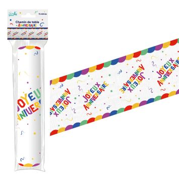 Chemin de table "Joyeux Anniversaire" en tissu - 5 m - Collection Récréation Multicolore