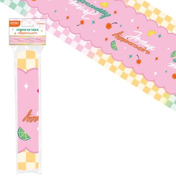 Chemin de table "Joyeux Anniversaire" en tissu - 5 m - Collection Retro Pop