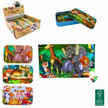 Puzzle en bois dans boîte métal - 60 pièces | jourdefete.com