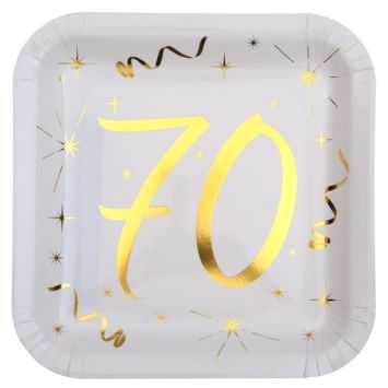 10 Assiettes en Carton Anniversaire - Blanc et Or - 70 ans | jourdefete.com