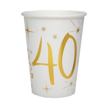 10 Gobelets en Carton Anniversaire - Blanc et Or - 40 ans | jourdefete.com