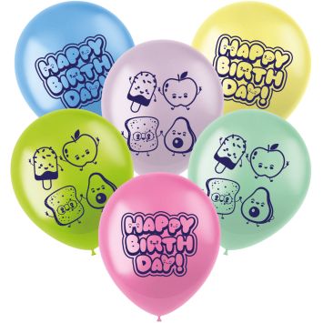 6 ballons "Happy Birthday" en latex - Diamètre 33 cm - Collection Kawaii Party