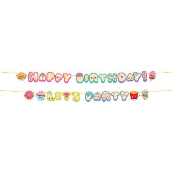 2 guirlandes de lettres "Happy Birthday / Let's Party" - 2 m - Collection Kawaii Party