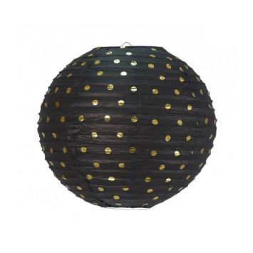 Lanterne Japonaise en Papier Noire à Pois Or - 35 cm