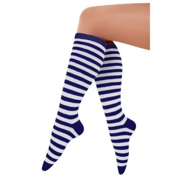 Chaussettes hautes rayées - Couleur Blanc / Bleu