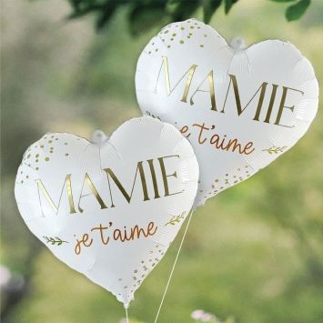 Ballon métallique en forme de cœur - Mamie - Collection Mamie d'Amour