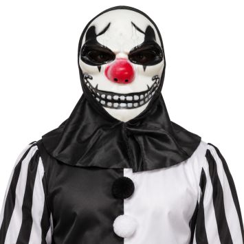 Masque de clown malveillant blanc et noir avec un nez rouge pour un déguisement d'Halloween effrayant | jourdefete.com