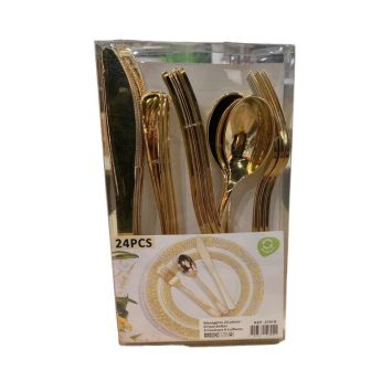 Ménagère de 24 couverts luxueux en plastique métallisés - Couleur au choix