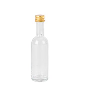 Mignonnette en verre transparent avec bouchon doré élégant | jourdefete.com