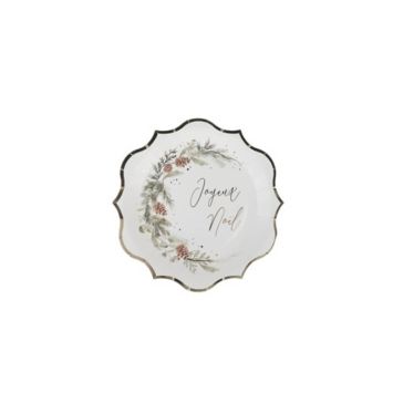8 Assiettes Forêt Enchantée Blanc, Vert, Marron et Or 23 x 23 cm