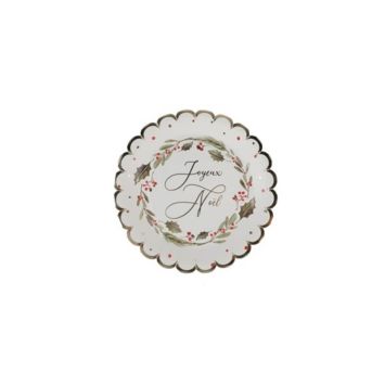 8 Assiettes Tradi Chic Blanc, Rouge, Vert et Or 23 x 23 cm