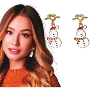 Boucles d'oreilles métalliques de Noël - Bonhommes de neige