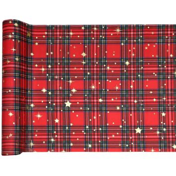 Chemin de table en toile de crêpe - Noël - 28 cm x 2,5 m - Collection Tartan de Noël