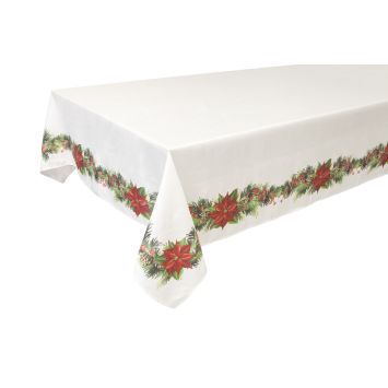 Nappe de Noël en toile avec impression de guirlande de poinsettias - 140 x 240 cm
