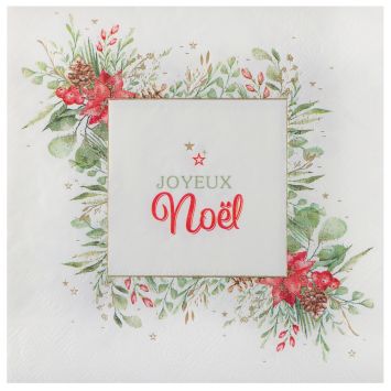 Serviettes en papier Bouquet d’Hiver Noël Enchanté avec fleurs rouges et feuillages | jourdefete.com