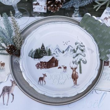 8 assiettes "Joyeux Noël" en carton - Noël - Diamètre 23 cm - Collection Neige Éternelle