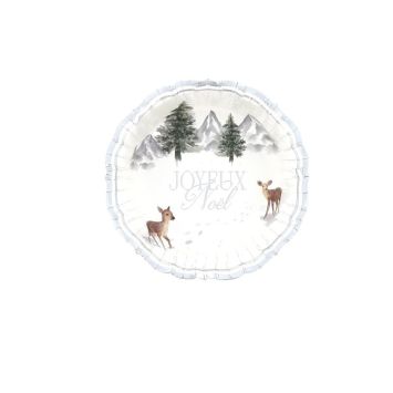 Bols en carton Joyeux Noël décor polaire avec faons et sapins enneigés | jourdefete.com