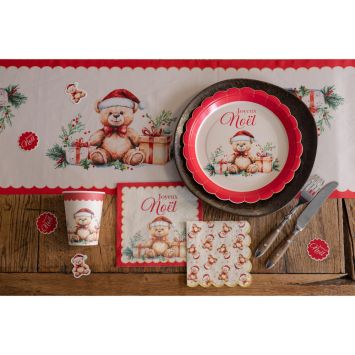 10 assiettes "Joyeux Noël" en carton - Noël - Diamètre 23 cm - Collection Teddy de Noël