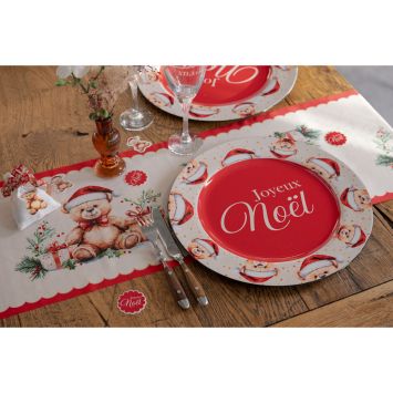 Sous-assiette "Joyeux Noël" en polypropylène - Noël - Diamètre 33 cm - Collection Teddy de Noël