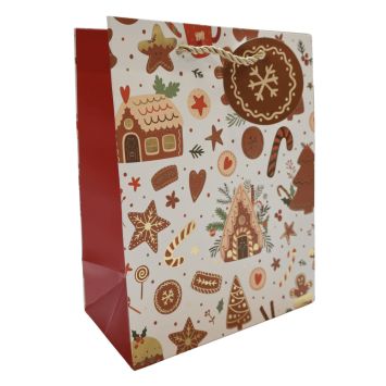Sac cadeau de Noël en papier - Maison de pain d'épices - Taille S
