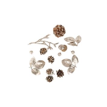 assortiment de Noël givré à paillettes champagne 14 pièces | jourdefete.com