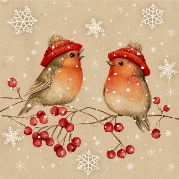20 serviettes en papier - Noël - 33 x 33 cm - By Nature "Discussion d'oiseaux"