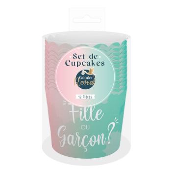 Pack de 12 caissettes à cupcakes - Fille ou Garçon ? - Collection Gender Reveal | jourdefete.com