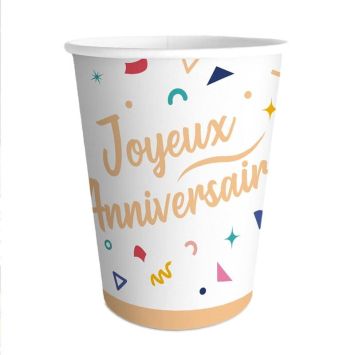 Pack de 6 gobelets - Joyeux Anniversaire - Collection Confettis | jourdefete.com