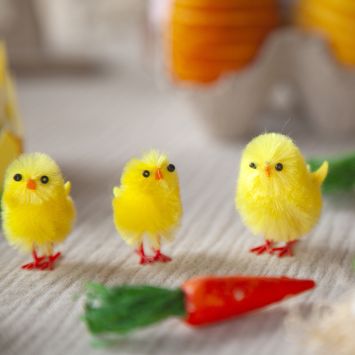 6 poussins en chenille - 4,5 x 3 cm - Pâques