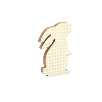 Décoration à poser de Pâques - Lapin à motifs vichy en bois - 11 x 20,5 x 2 cm - Collection Douceur Printanière