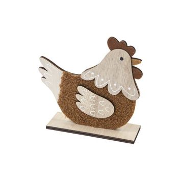 Poule en bois et laine sur support pour Pâques | jourdefete.com