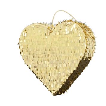 Piñata dorée métallisée en forme de cœur brillant pour fête élégante et mariage | jourdefete.com