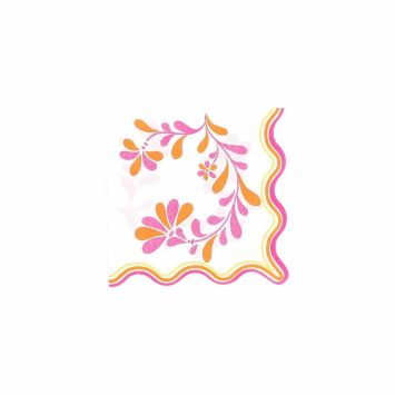 Serviettes en papier Pink Lemonade blanches orange framboise et citron 33x33 cm | jourdefete.com