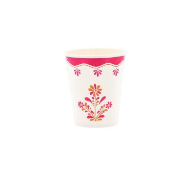 Gobelets carton blancs motifs fleurs framboise et orange Pink Lemonade | jourdefete.com