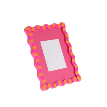 Cadre photo rectangulaire avec bordure ondulée à rayures roses et oranges pour décoration de table de mariage | jourdefete.com