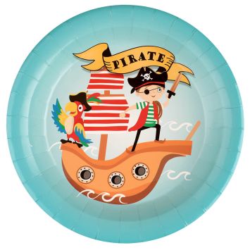 10 assiettes en carton collection petit pirate colorée avec pirate, bateau et perroquet