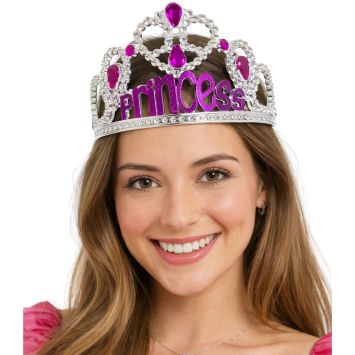 Diadème princesse argent et rose avec pierres scintillantes | jourdefete.com