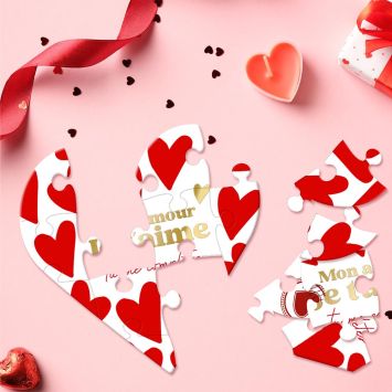 Puzzle à message en forme de cœur avec enveloppe - Saint-Valentin - Collection Chéri Chérie