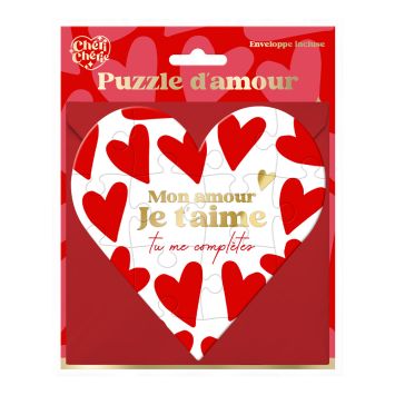 Puzzle à message en forme de cœur avec enveloppe - Saint-Valentin - Collection Chéri Chérie